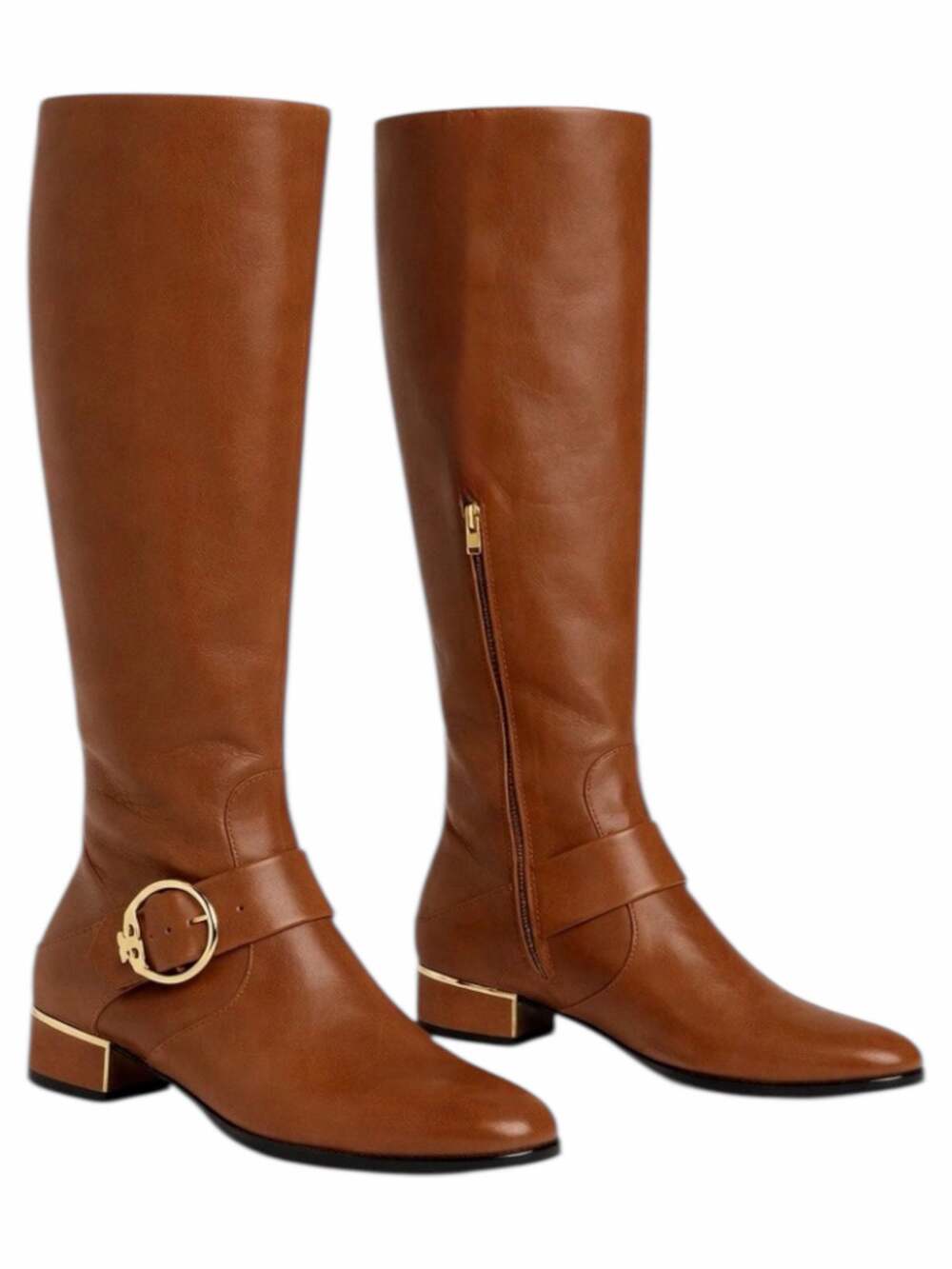 Tory Burch Sofia Tall Riding Boots Leather Logo Festive Brown Size 7